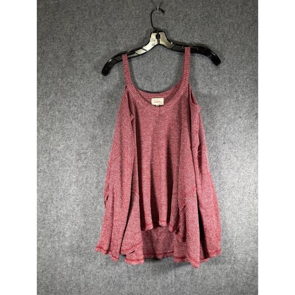 Deletta Sweater Women Medium Red Knit Cold Shoulder Pull Over Stretch Oversized - Picture 1 of 9